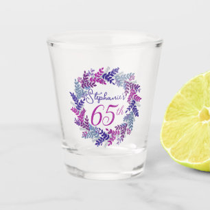 Elegant Pink and Purple Wreath 65th Birthday Party Shot Glass
