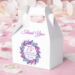 Elegant Pink and Purple Wreath 75th Birthday Party Favour Box