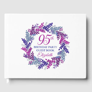Elegant Pink and Purple Wreath 95th Birthday Party Guest Book