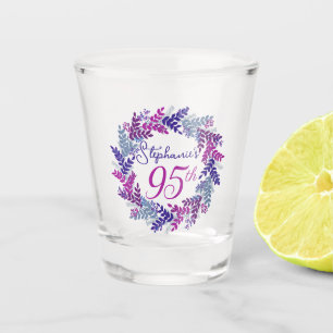 Elegant Pink and Purple Wreath 95th Birthday Party Shot Glass
