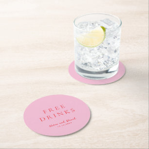 Elegant Pink and Red Classic Wedding Round Paper Coaster