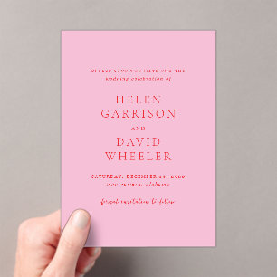 Elegant Pink and Red Classic Wedding Save the Date Acrylic Invitations