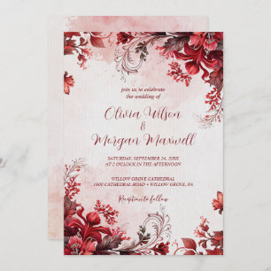 Elegant Pink and Red Floral Wedding Invitation