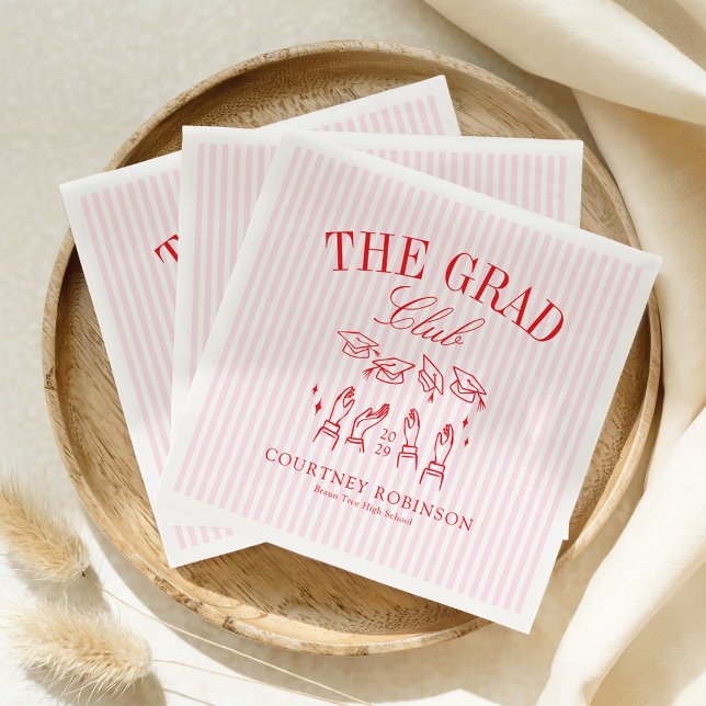 Elegant Pink and Red Grad Club Graduation Napkin (Creator Uploaded)