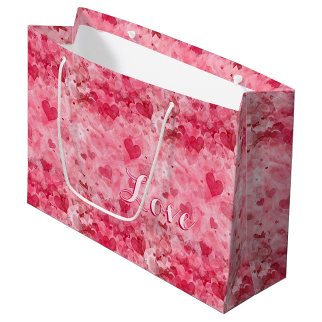 Elegant Pink And Red Hearts Large Gift Bag (Front Angled)