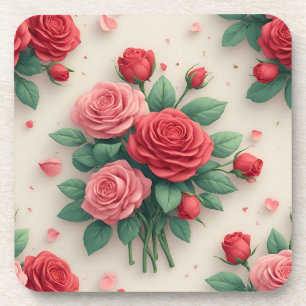 Elegant Pink and Red Rose Bouquets Coaster