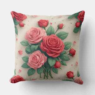 Elegant Pink and Red Rose Bouquets Cushion