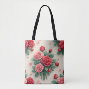 Elegant Pink and Red Rose Bouquets Tote Bag