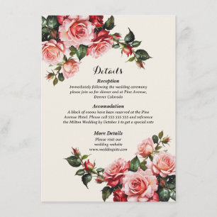 Elegant pink and red roses floral wedding enclosure card