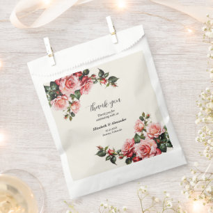 Elegant pink and red roses floral wedding favour bags