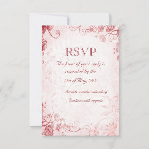 Elegant Pink and Red Vintage Wedding RSVP Card