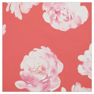 Elegant Pink And Red Watercolor Floral Pattern Fabric