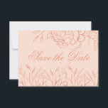 Elegant Pink and Rose Gold Fine Art Floral Save The Date<br><div class="desc">Elegant Save the Date Cards which you can customise to suit any event. The delicate floral design features fine art, outline drawings of flowers and leaves in rose gold on a blush pink background. One side of the card reads "Save the Date" in beautiful script typography. The other side of...</div>