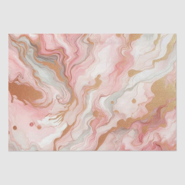 Elegant Pink and Rose Gold Foil Marble Tissue Paper (Front)