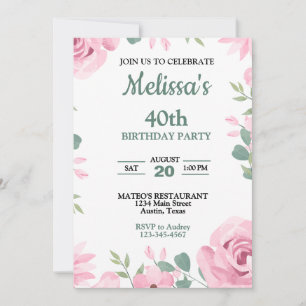 Elegant Pink and Seafoam Breen Birthday Invitation
