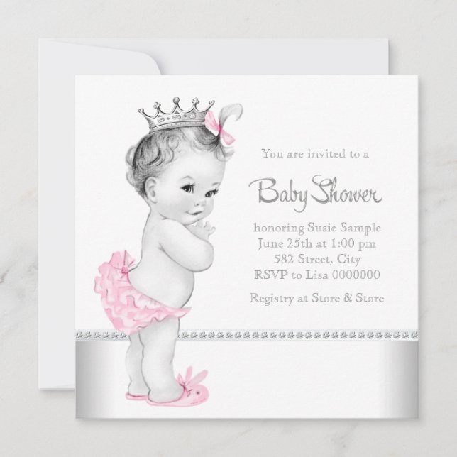 Elegant Pink and Silver Baby Shower Invitation (Front)