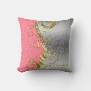 Elegant Pink And Silver Damask Cushion