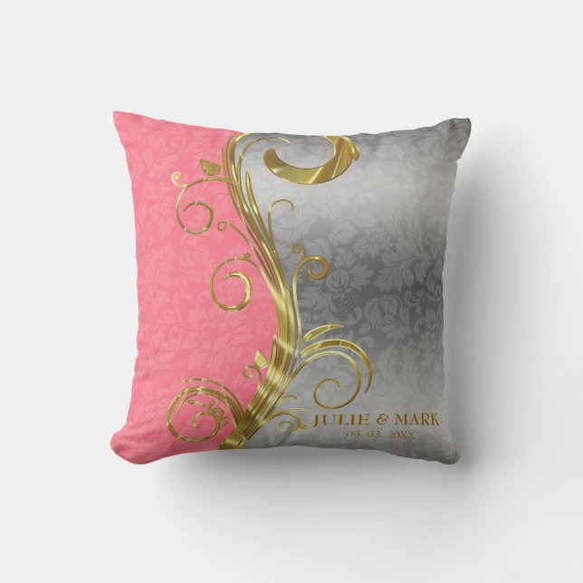 Elegant Pink And Silver Damask Cushion (Front)