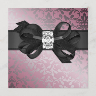 Elegant Pink and Silver Invite with Diamond Bow