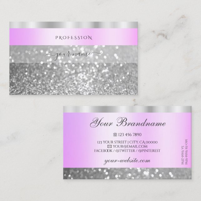 Elegant Pink and Silver Sparkling Glitter Shimmery Business Card (Front/Back)