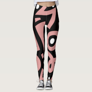 Elegant Pink and white Boho Shapes Leggings