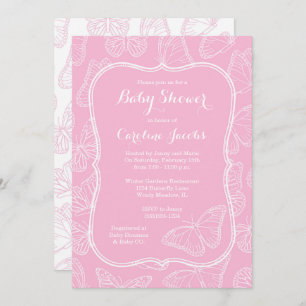 Elegant Pink and White Butterfly Baby Shower Invitation