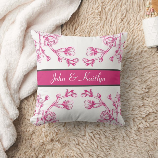 Elegant Pink and White Cherry Blossom Cushion (Blanket)