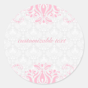 Elegant Pink And White Damasks & Swirls 2 Classic Round Sticker