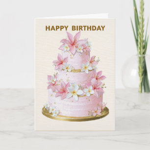 Elegant Pink and White Floral Cake Birthday Card