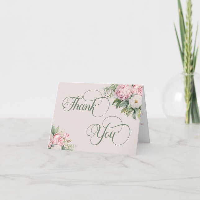 Elegant Pink and White Floral Islamic Wedding Thank You Card (Front)