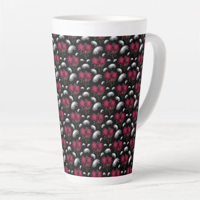 Elegant Pink and White Floral Pattern  Latte Mug (Right Angle)