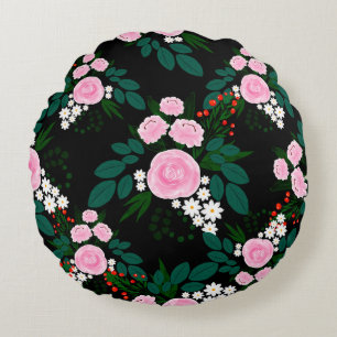 Elegant Pink and white Floral watercolor Paint Round Cushion