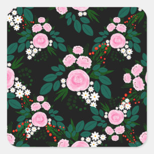 Elegant Pink and white Floral watercolor Paint Square Sticker