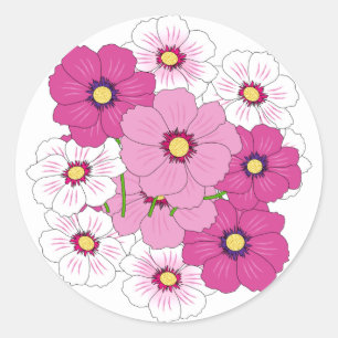 Elegant Pink And White Flower Classic Round Sticker