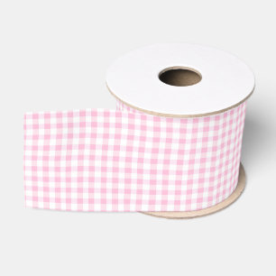 Elegant Pink and White Gingham Pattern Grosgrain Ribbon