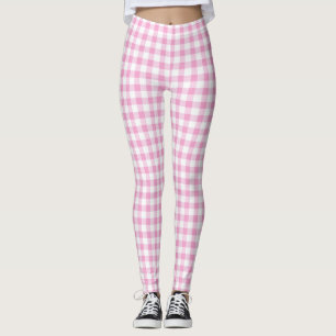 Elegant Pink and White Gingham Pattern Leggings