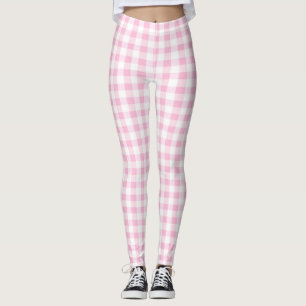 Elegant Pink and White Gingham Pattern  Leggings