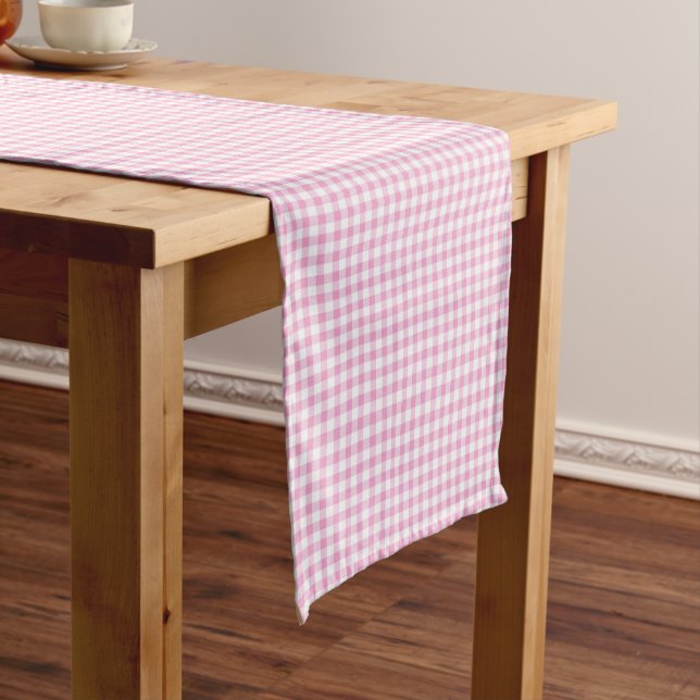 Elegant Pink and White Gingham Pattern  Short Table Runner (In Situ)