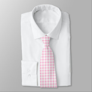 Elegant Pink and White Gingham Pattern  Tie