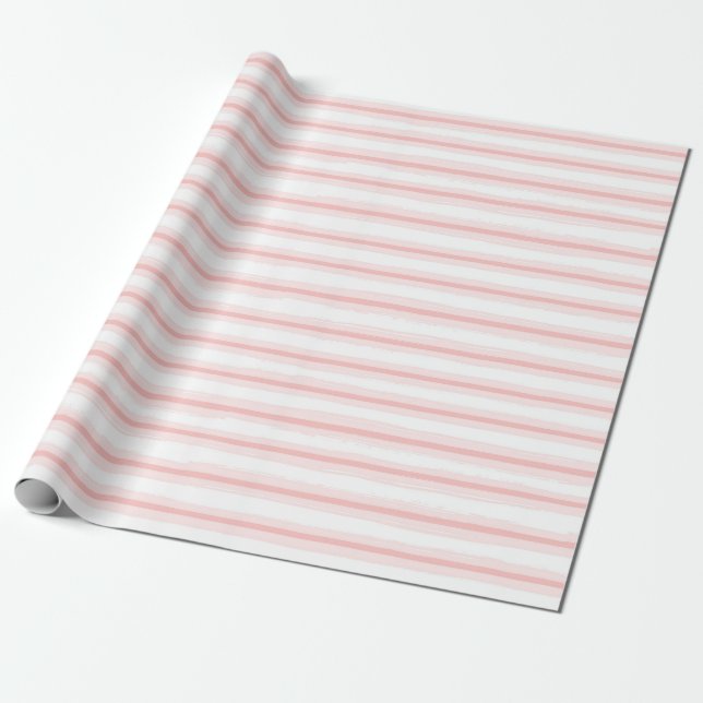 Elegant Pink and White Horizontal Stripes Pattern Wrapping Paper (Unrolled)