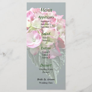 Elegant Pink and White Hydrangea Wedding Menu