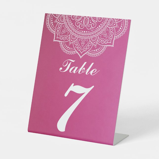 Elegant Pink and White Indian Hindu Wedding Pedestal Sign (Front)