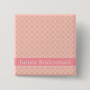 Elegant Pink and White Junior Bridesmaid 15 Cm Square Badge