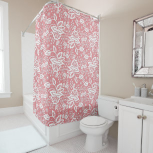 ELEGANT PINK AND WHITE LACE SHOWER CURTAIN