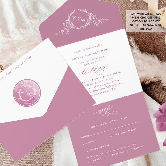 Elegant Pink and White Monogram Wedding All In One Invitation (Creator Uploaded)
