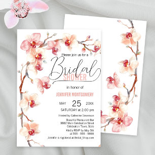 Elegant Pink and White Orchid Bridal Shower Invitation