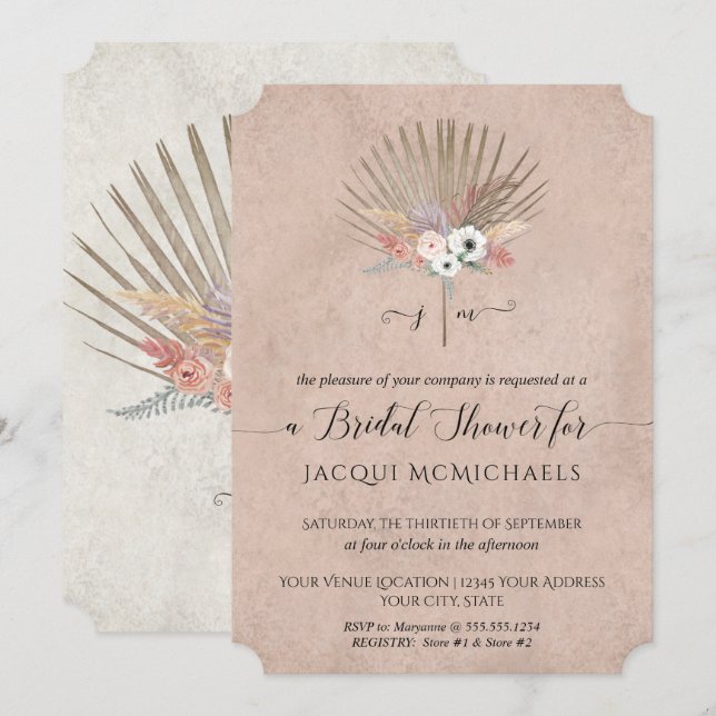 Elegant Pink and White Orchid Floral Bridal Shower Invitation (Front/Back)