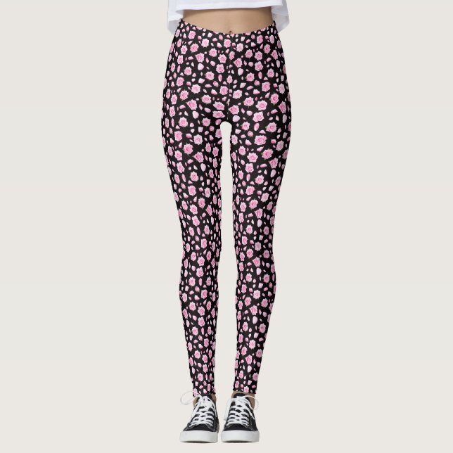 Elegant Pink and White Roses Leggings (Front)