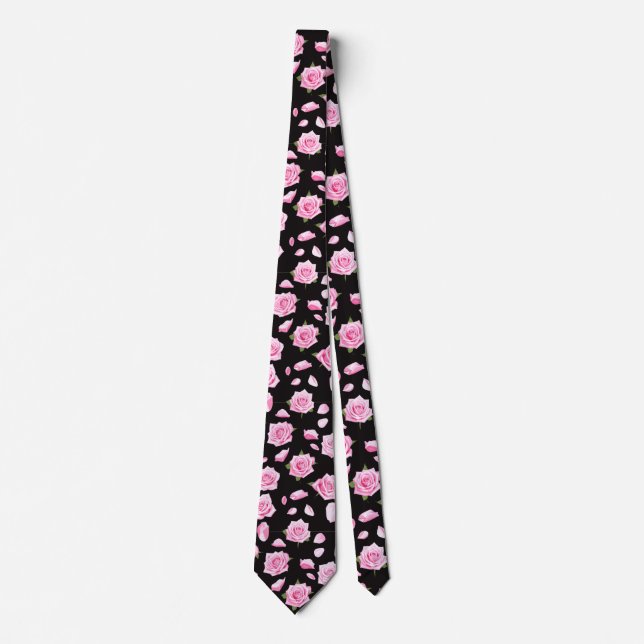 Elegant Pink and White Roses Neck Tie (Front)