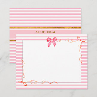 Elegant Pink and White Striped Ribbon Stationery Card